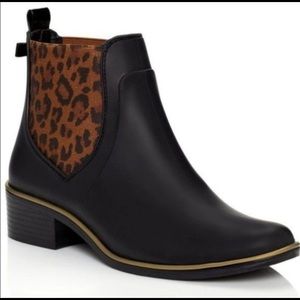 Kate Spade Domina Black Rain Boot Leopard Print 6/7